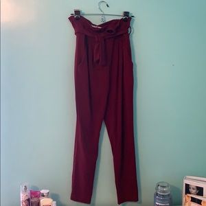 MAROON PAPER BAG PANTS